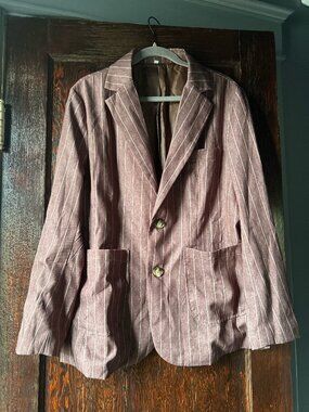 Manly Brown Pinstripe Lightweight Blazer Tortoiseshell Buttons Size Small